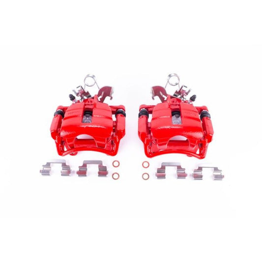 PowerStop rear red brake calipers with brackets for Audi S4 (2004-2009), performance brake caliper pair.