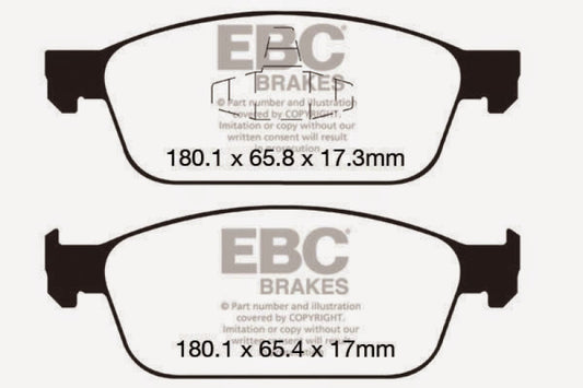 EBC 12+ Ford Focus 2.0 Turbo ST Redstuff front brake pads for high-performance braking and enhanced stopping power.