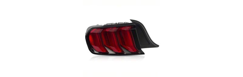 Raxiom Ford Mustang Euro Style LED tail lights with gloss black housing and red lens, designed for 2015-2023 models.