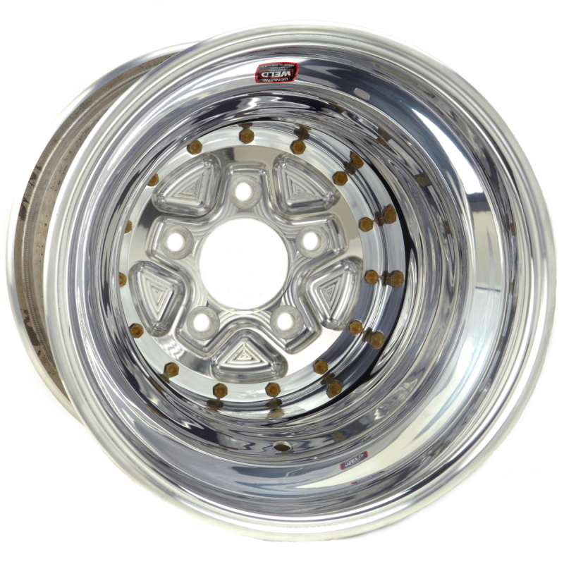 Weld Alumastar Pro forged wheels with polished center and shell, knurled finish, 16x16 size, 5x5.5 bolt pattern, for racing or street use