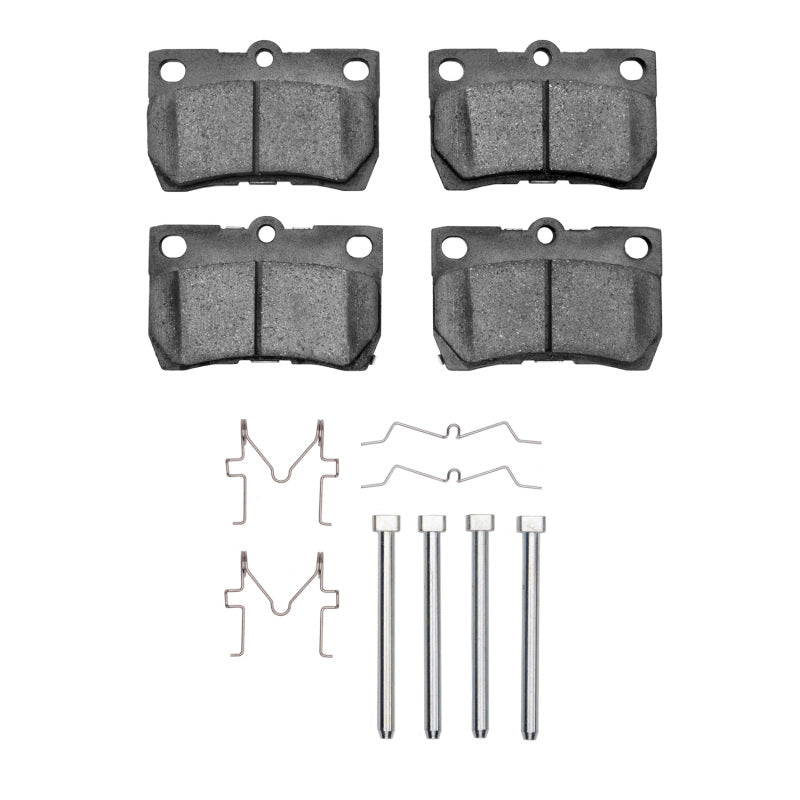 R1 Concepts Lexus IS250 2006-2013 rear OE semi-metallic brake pads with hardware kit, showing brake pad set and hardware components
