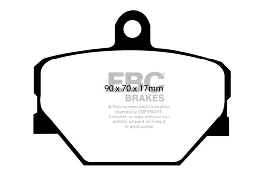 EBC 08+ Smart Fortwo 1.0 Greenstuff front brake pads for enhanced performance and stopping power.