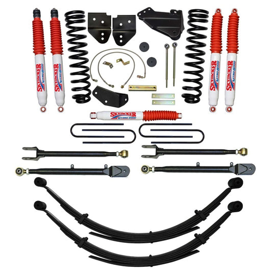 Skyjacker 8.5-inch lift kit for Ford F250 4WD gas model, showcasing the lifted suspension and off-road-ready components.