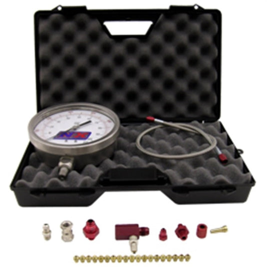 Nitrous Express Master Flo-Check Pro gauges set with 6 certified gauges and molded case for precise nitrous system monitoring.