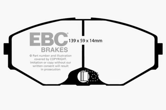 EBC Redstuff front brake pads for 1993-1997 Infiniti J30 3.0, high-performance brake pads with red friction material.