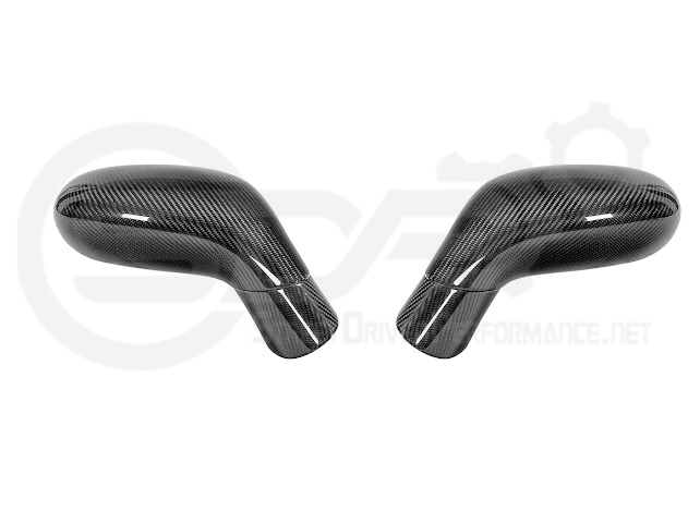 Set of four dry carbon fiber side mirror cap covers for 2005-2013 Chevy Corvette C6, tape-on style by Street Driven Performance.