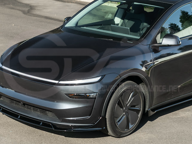 2025-UP TESLA MODEL Y | SDP TRACK STYLE GLOSS BLACK 4 PIECE FRONT LIP SPLITTER GROUND EFFECTS