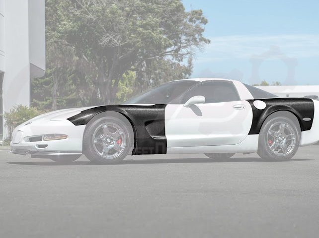 Factory style carbon fiber front and rear widebody fenders for 1997-2004 Chevrolet Corvette C5 hatchback by Street Driven Performance.
