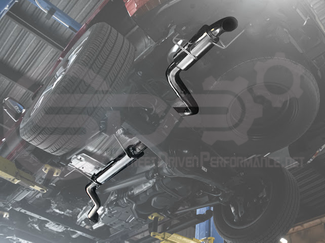 Toyota 4Runner 2025-up cat-back exhaust system with chrome or burnt blue tips by Street Driven Performance, showing turn down design.