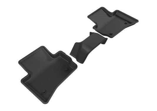 Black 3D MAXpider rubber floor mats for second row of Jaguar F-Pace and Range Rover Velar, designed for 2017-2020 models.
