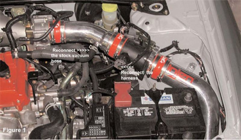 Injen polished cold air intake for 2002-2006 Sentra SER Spec V 2.5L, showing the sleek metal piping and filter.