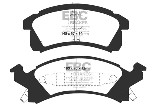 EBC Ultimax2 front brake pads for Buick Skylark 1991-1995 2.3 OE brake pads, shown in a close-up image.