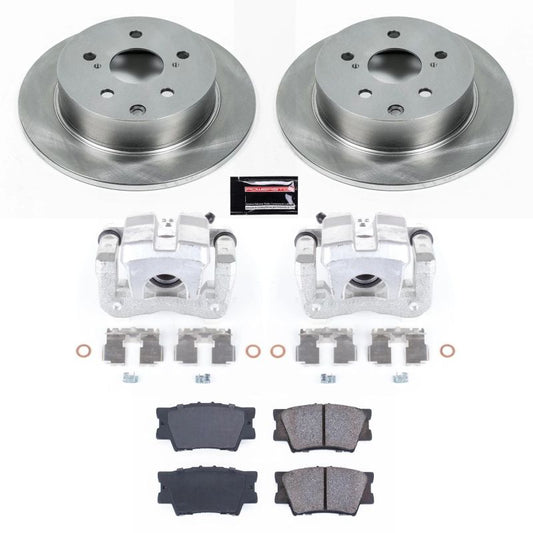PowerStop OE rear brake kit for 2009-2010 Pontiac Vibe with calipers, including brake rotors and hardware.