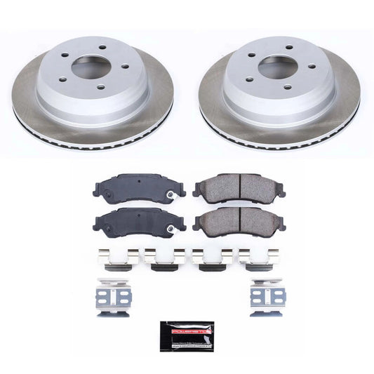 PowerStop rear semi-coated rotor kit for 2003 GMC Sonoma, performance brake kit with black finish, automotive parts.