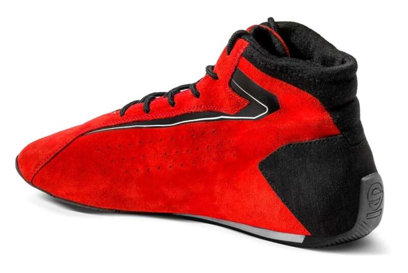 Red Sparco Slalom+ racing shoes, size 44, designed for motorsport with lightweight, grip-enhanced soles and racing style.