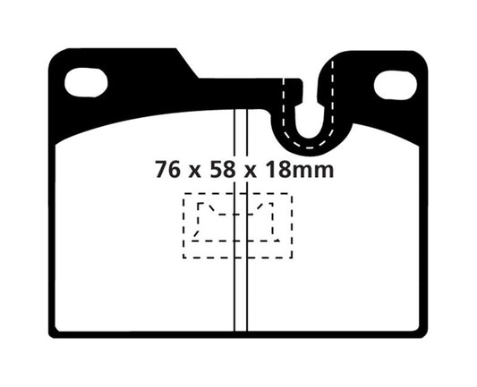 EBC Redstuff rear brake pads for Porsche 924 2.0 Turbo, performance brake pads with red friction material, shown installed in the brake assembly.