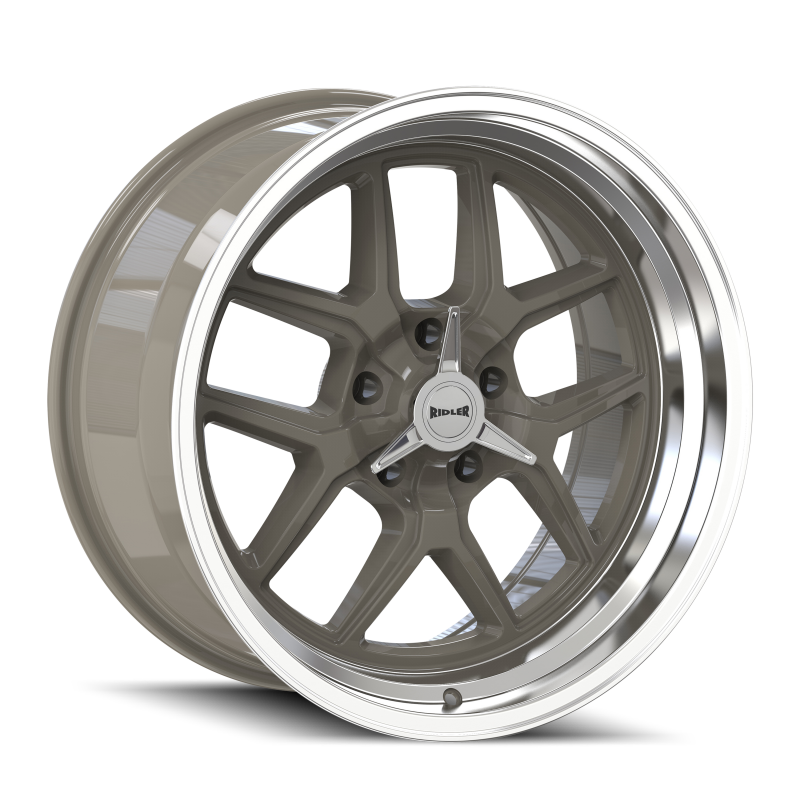 Ridler 610 cast wheel, 20x8.5 inches, gloss grey with polished finish, 5x127 bolt pattern, 0mm offset, 83.82mm hub.