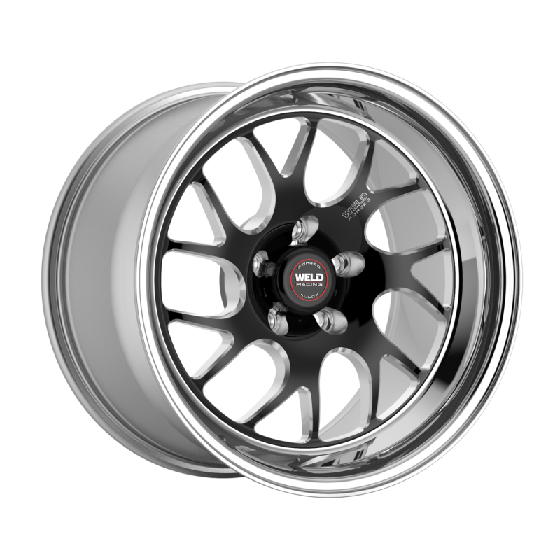 Weld S78 forged wheel with 15x10 inch size, 5x114.3 bolt pattern, black center, polished shell finish.