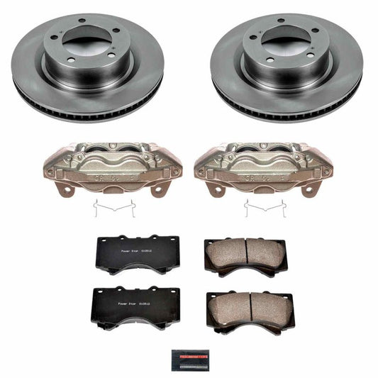 PowerStop OE brake kit with front calipers for 2015-2021 Toyota Tundra, featuring high-performance brake components.