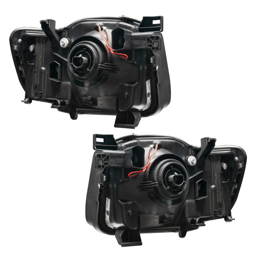 Oracle Lighting LED Halo Headlights for Nissan Xterra SE 2002-2004 with red halo rings, pre-assembled for easy installation.