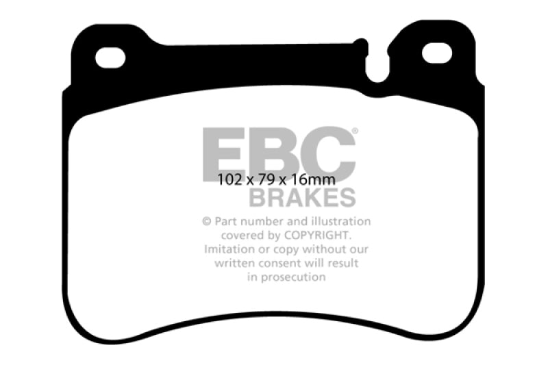 EBC Redstuff front brake pads for Mercedes-Benz C230 W203 2005-2007 sport sedan, high-performance brake pads, close-up view