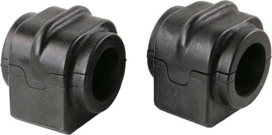 Moog Chrysler 300 front sway bar stabilizer bar bushing kit installed on the vehicle's front suspension.