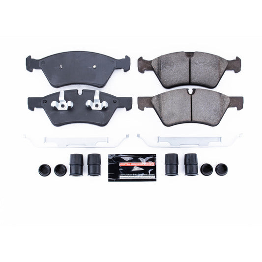 PowerStop Z23 Evolution sport brake pads with hardware for front of Mercedes-Benz E350 (2006-2009) performance brake upgrade.