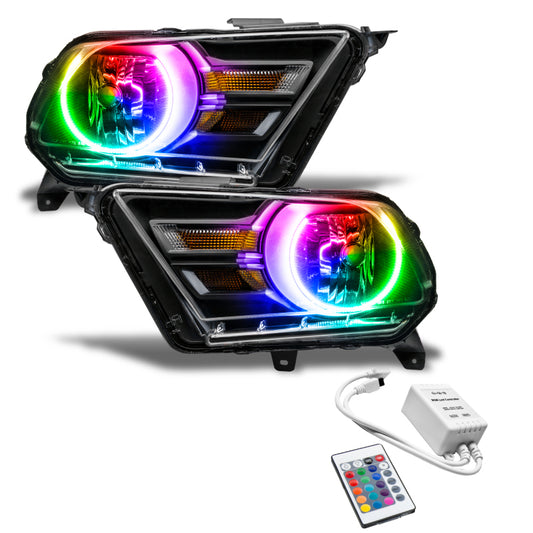 Oracle Ford Mustang headlights 10-14 with ColorSHIFT and simple controller, non-HID headlight assembly with modern lighting design