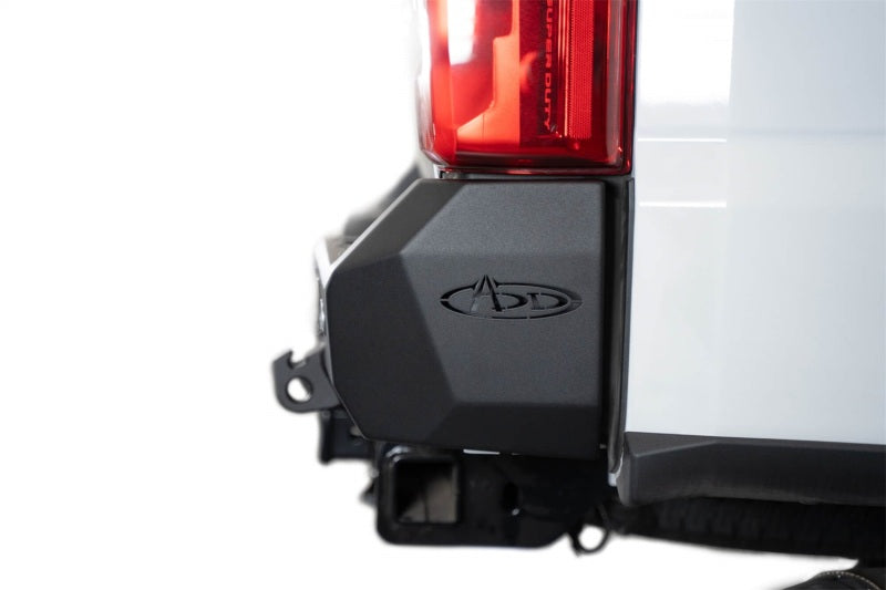 Addictive Desert Designs steel rear bumper for 2023-2024 Ford F-150 Super Duty, rugged off-road bumper with durable steel construction.