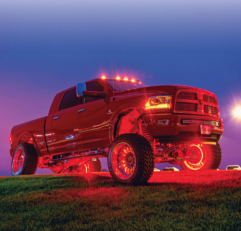 Oracle Lighting LED illuminated wheel rings with ColorSHIFT technology, installed on a vehicle wheel for vibrant lighting effects