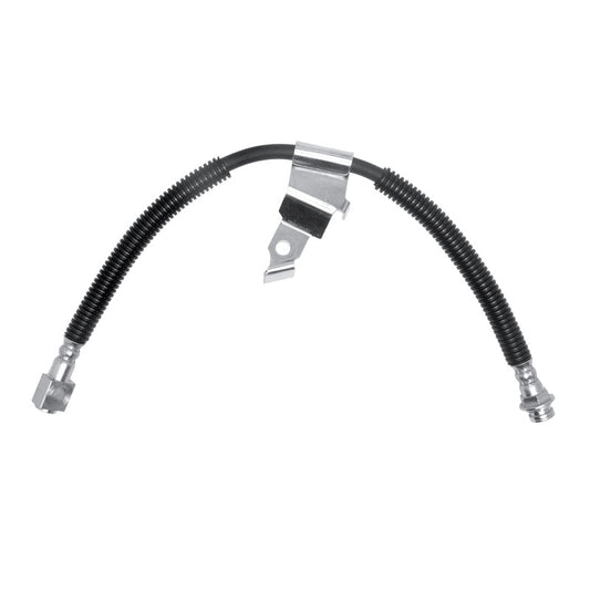DFC Cadillac DeVille front-left brake hose from the brake line kit, showing flexible rubber and metal fittings for secure connection.