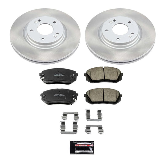 PowerStop 2015 Hyundai Sonata front semi-coated rotor kit with performance brake components, installed on the vehicle's wheel assembly.