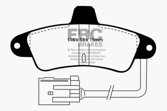 EBC Ultimax2 rear brake pads for Ford Contour 2.0, OE type, showing the brake pad shape and metal backing plate.