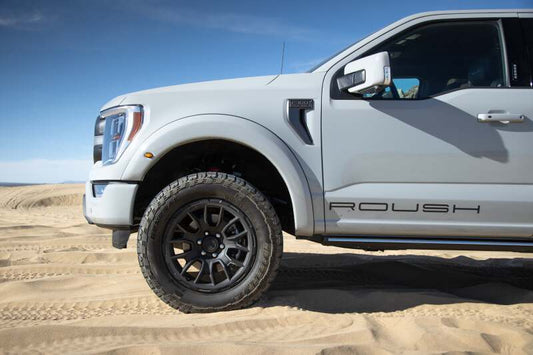Roush 2015-2024 F-150 20-inch satin black cast wheel with a sleek, modern design for pickup trucks.