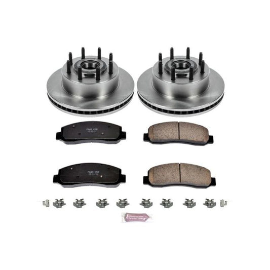 PowerStop OE brake rotors for 2010-2011 Ford F-350 Super Duty front brake kit, showing new rotors installed on vehicle.