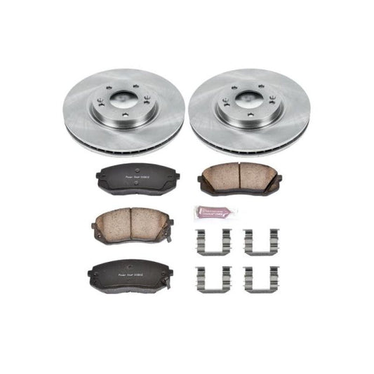 PowerStop OE front brake kit for Hyundai Tucson 2010-2015, includes brake pads and rotors for improved stopping power.