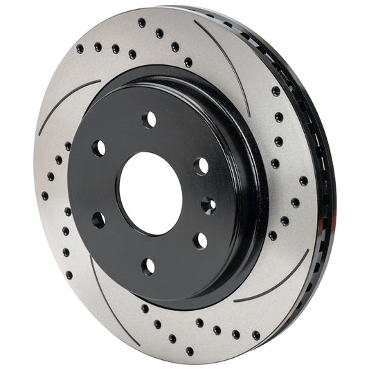 Wilwood 13.38-inch black LH 2-piece brake rotor with 6x5.50 bolt pattern and 0.68 offset, designed for high-performance vehicles