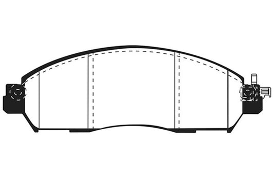 EBC 2017+ Nissan Leaf electric greenstuff front brake pads for performance braking system, shown from a side angle.