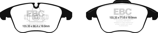 EBC Greenstuff front brake pads for 2016+ Jaguar XE 2.0L TD, high-performance automotive brake pads with green friction material
