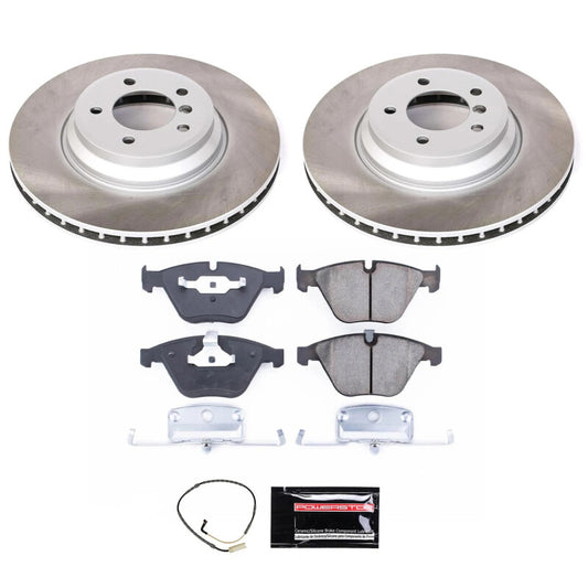 PowerStop front semi-coated brake rotor kit for BMW 335xi 2007-2008, performance brake kit with ventilated rotors