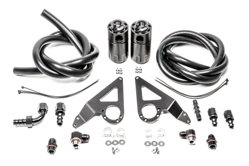 Radium Engineering dual catch can kit for Subaru BRZ and Toyota GR86, oil catch cans with fluid lock system.