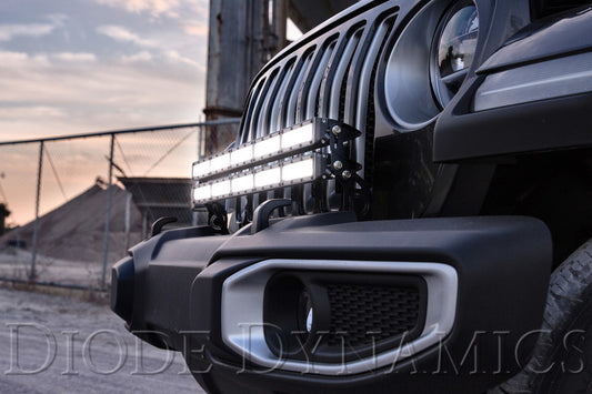 Diode Dynamics white SS30 bumper bracket kit for 2018-2021 Jeep JL Wrangler and Gladiator, designed for light bar installation.