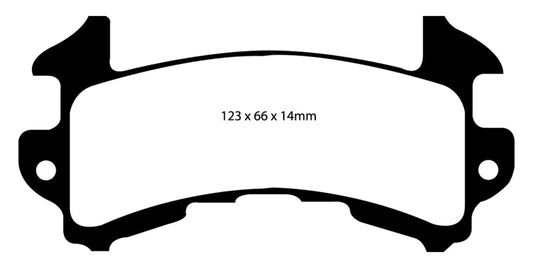 EBC Redstuff rear brake pads for 79-85 Buick Riviera 3.8 Turbo, performance brake pads with red friction material.