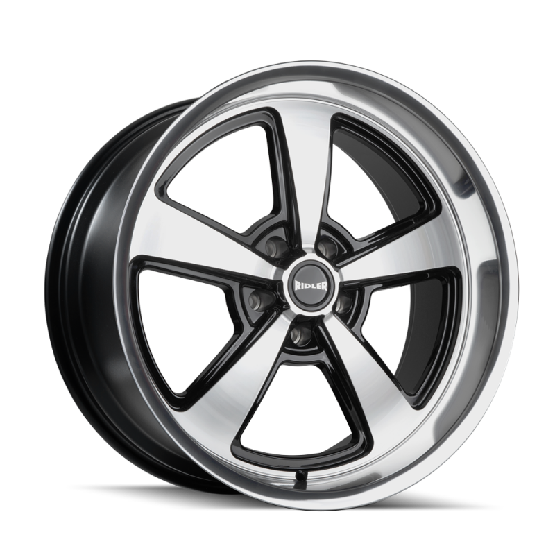 Ridler 652 cast wheel, 17x8 inches, 5x120.65 bolt pattern, black with diamond cut face and lip, 0mm offset, 83.82mm hub
