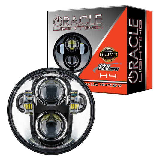 Oracle 5.75-inch 40W LED headlight in chrome finish, replacement headlight for improved visibility and style.