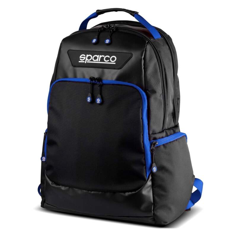 Black Sparco Bag Super Stage backpack with multiple compartments and adjustable straps, designed for everyday use.