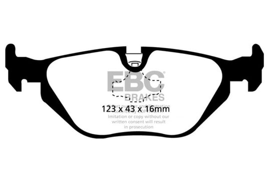 EBC Ultimax2 rear brake pads for BMW Z3 1.9, OE style, showing the black brake pad with metal backing plate.
