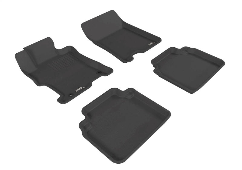 Black rubber 3D MAXpider floor mats for 2008-2012 Honda Accord Sedan, full set with textured surface and custom fit.
