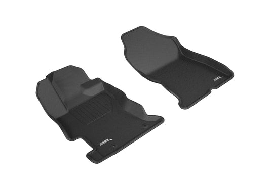 Black 3D MAXpider Kagu 1st row rubber floor mats for 2017-2019 Subaru Impreza and Crosstrek, featuring textured surface.