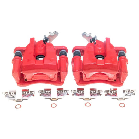 Pair of PowerStop red rear brake calipers for 2009-2010 Pontiac Vibe, performance brake calipers for reliable stopping power